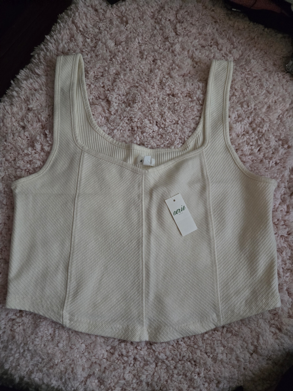 aerie Cream Ribbed Square Neck Crop Top